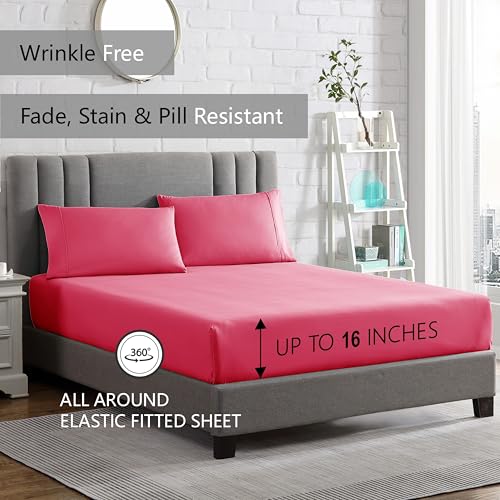 American Home Collection 4 Piece Full Size Bedding Sheets and Pillowcases Set - Ultra Soft Microfiber - Breathable, Wrinkle Free, Easy Care, Durable, Oeko-Tex Certified Sheet Set (Full, Pink)