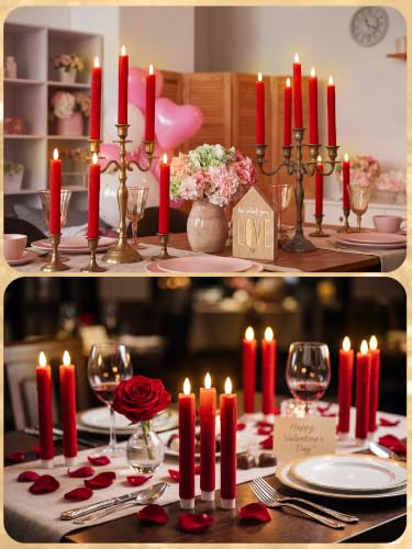 Image of Treela 24 Pcs Flameless LED Taper Candles,Flocking,8 Inch,Red