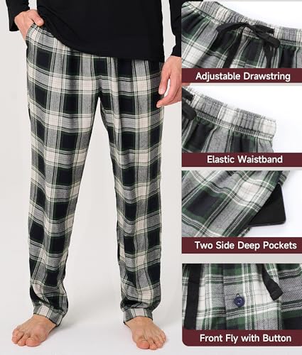 BAMBOO COOL Mens Plaid Pajamas Set Soft Sleepwear Long Sleeve Shirts and Woven Pants Lightweight Loungewear Pjs with Pockets4