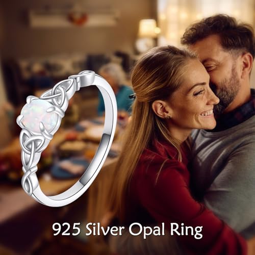 Opal Ring 925 Sterling Silver Celtic Knot Ring Fire Opal Wedding Engagement Ring for Women3