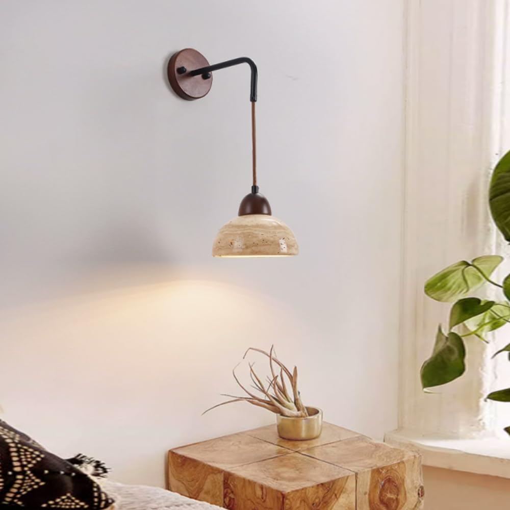 Industrial Style Wall Light, G9 Source Yellow Travertine Lamp, Single Head Minimalist Sconce, Dining Room Bedroom Living Mounted Lighting Fixtures