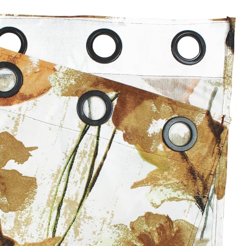 Image of Window Curtains 5 Feet Long Set of 2 |Light Filtering Curtains for window |Floral Design Polyester Curtain and Drapes for Living Room 118 x 152 cm, Off White & Brown|Perfect for Home Decor