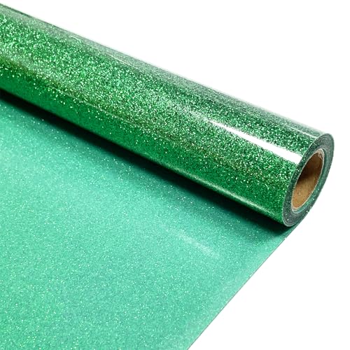 MerryMade Green Glitter Heat Transfer Vinyl 12 x 5 ft HTV for Shirts Glitter HTV for All Cutter Machine - Easy to Cut & Weed for Heat Vinyl Design (Green)