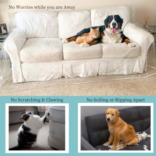 Evelots 8365 Clear Couch Cover - Thick Heavy Duty Vinyl 3 Seat Sofa Cover For Protection Against Cat & Dog Clawing - Stain & Dust Protector - Waterproof Slipcover thumb #3