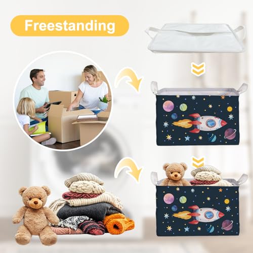 Image of Rocket Storage Basket with Handles, Rockets Foldable Space Organizer, Waterproof Toy Box for Boys Girls, Multi Storage Container for Nursery Room, Rocket Storage for Clothes, Gifts and Home Decor