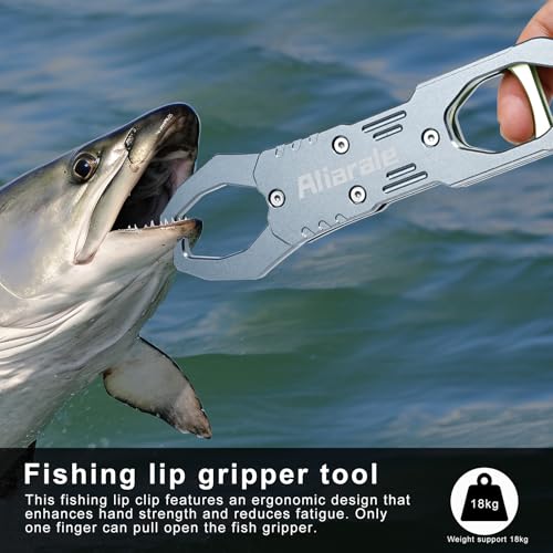 Image of Fish Lip Gripper Fish Scales Professional Fish Holder Aluminium Alloy Material Grabber 40 Pound Fish Lip Grip Tool with Weight Scale and 360 Degree Rotation,Fish Grabber Clip Fish Control Tackle