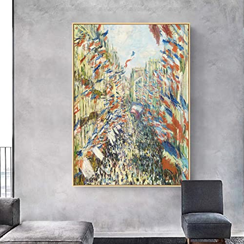 Claude Monet Canvas Wall Art - The Rue Montorgueil In Paris Poster - Fine Art Prints - Impressionism Cool Wall Decor For Bathroom Kitchen Bedroom Unframed (12X18In/30X45Cm) #TOP1
