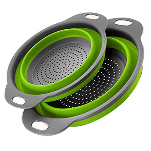 BILIEASY Seiher Faltbarer Seiher, Küche Silikon Klappbar Sieb Nudelsieb, Umweltfreundlich Non-Toxic Leicht zu Reinigen, 2 Cover