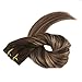 14 Inch Clip In Hair 7 Pcs 120 Gram Double Wefted Hair Clip in Human Hair Extensions Balayage Color Medium Brown Fading To Light Blonde Highlighted Color Full Head Set Clip Hair