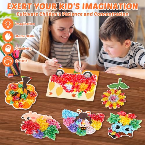 Image of Lonfliness 8PCS Poke Craft Kit Fall Thanksgiving No-Mess Fabric Sewing Art Puzzle Puncture Painting Turkey Pumpkin Fall Harvest Gift Creative Activity Game Birthday Party Favors