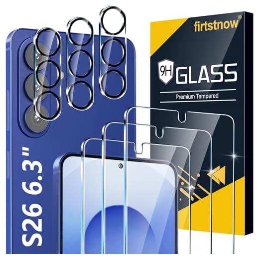 3 Pack for Samsung Galaxy S26 Screen Protector Tempered Glass + 3 Pack Camera Lens Protector, Military Grade Shatterproof, 9H Hardness, Fingerprint Unlock, HD Clear Case Friendly 6.3 Inch