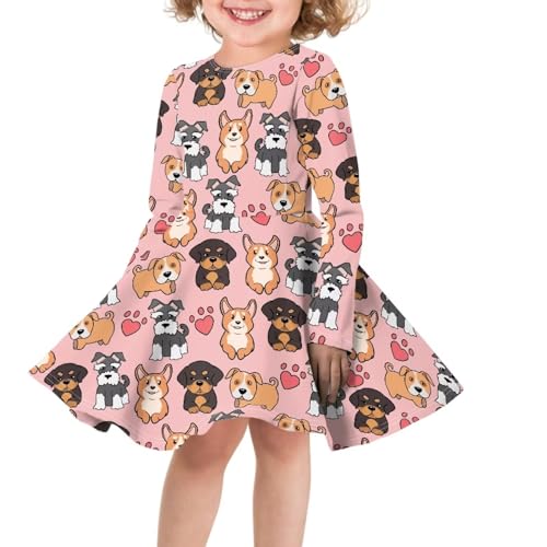 Little Kid Dresses Girls Long Sleeve Swing Dress Playwear Dresses 3-14T3