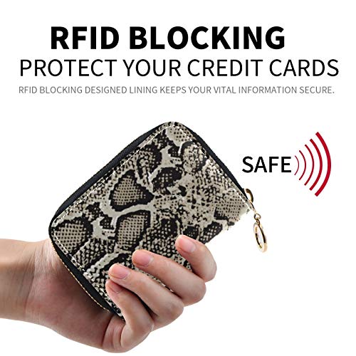 OTVEE Snake Skin Animal Pattern RFID Credit Card Wallet, Microfiber Leather Zipper Card Case Holder for Women2