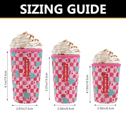 Image of 3 Pack Reusable Sleeve for Iced Coffee Cup, Coffee Neoprene Sleeve for Iced&Hot Drinks, Coffee Sleeve Compatible with Starbucks, Dunkin Coffee Cup. (Checkerboard&Tree)