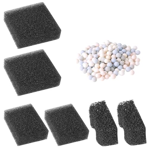 FEDOUR Aquarium Filtermedien Set-2 Stück Bio-Filterwatte, 2 Stück Aktivkohle-Filterwatte, 1 Packung Keramik-Kugeln, geeignet für HP-138 Serie Aquarienfilter 600L einstellbar für Aquarien, Innenfilter