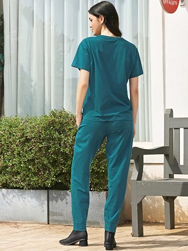 Image of ZEYO Night Suit for Women's Typography Printed Cotton Night Dress of Top and Joggers