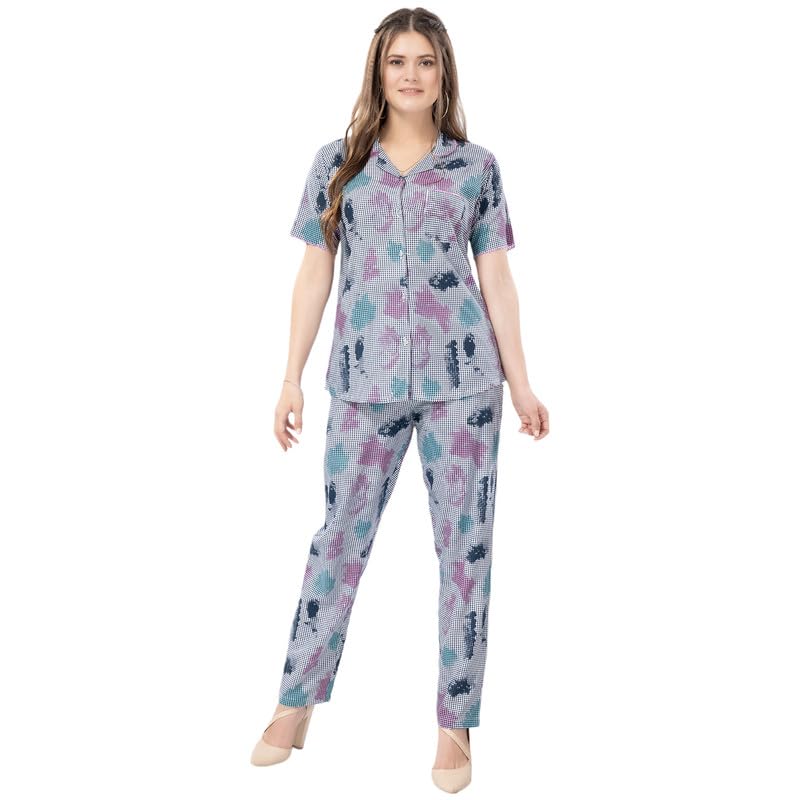 trylo Women's Riza Rayon Fabric Printed Shirt With Short Sleeves And Pyjama Night Suit Set/NS-2116-picture-21