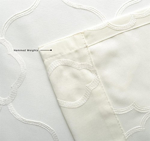 Miuco Moroccan Embroidered Semi Sheer Curtains Faux Linen Grommet Curtain Panels For Living Room 52 X 95 Inch 1 Pair, Off White #TOP4