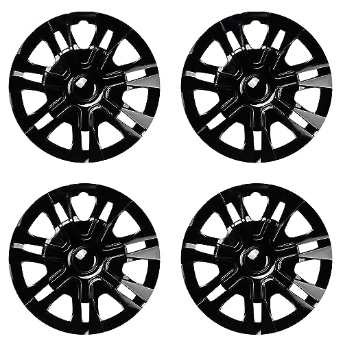 Blueshyhall Juego de 4 tapacubos negros brillantes, para llantas de acero, de plástico ABS con doble capa, opción de 12 a 15 pulgadas, accesorios para tuning de coche (12 pulgadas)