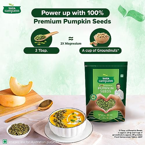Image of Tata Sampann Pumpkin Seeds, 200g, Rich in Protein, Dietary Fibre, Magnesium & Phosphorus, Raw & Unroasted Pumpkin Seeds, Source of Iron & Zinc, Handpicked Seeds, Resealable Pack (Pack of 3)
