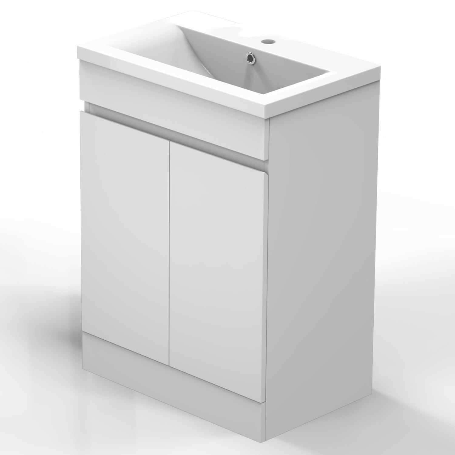 Skybathroom Freestanding Bathroom Vanity Basin Sink Cabinet Unit Matt White 2 Soft Close Door Hinges Storage Furniture Rectangular - 600mm