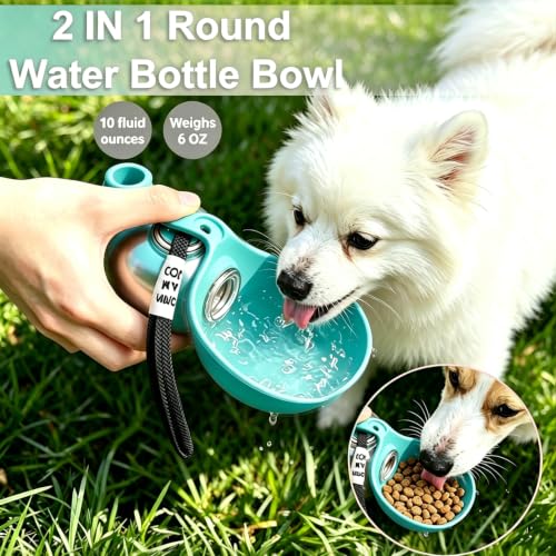 Image of Dog Water Bottle Portable, 2in1 Round Dog Water Bowl Stainless Steel 10oz