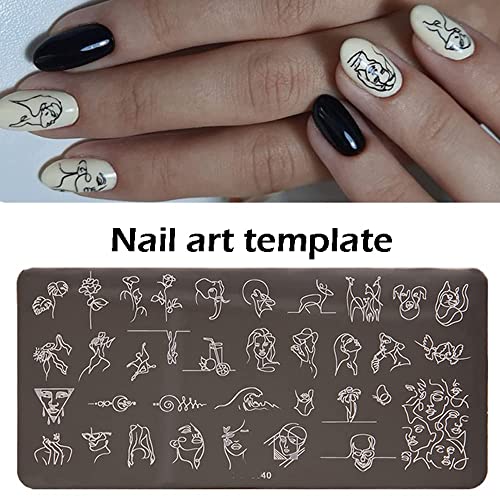 Nail Stamping Plates Rectangle Geometric Line Wave Pattern Stainless Steel Nail Art Image Stamp Stencils Design Nail Stamp Template Printing Mold Stencil Manicuring Decoration(J-40) #TOP1