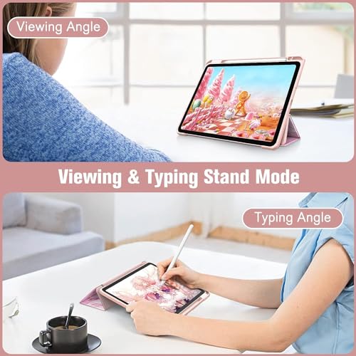 Image of ProElite Case Cover for Apple iPad (A16) 11th /10th Generation (2025 /2022), Transparent case Cover with Pencil Holder for iPad 11th /10th Gen 2025 /2022, Marble Rose Pink
