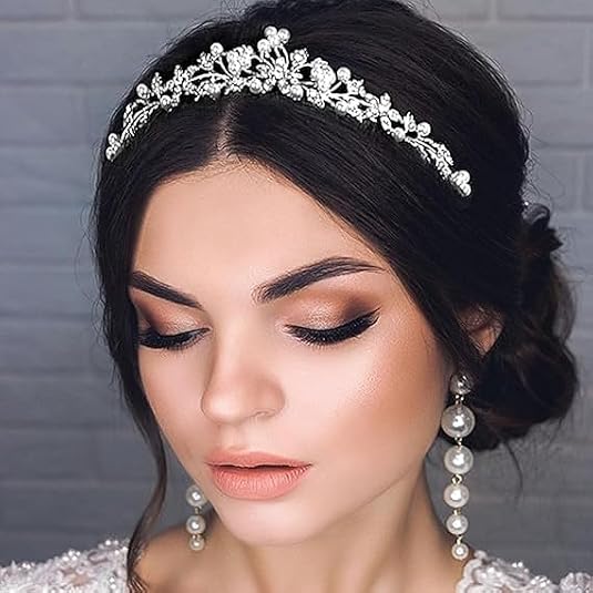 Elegant Flower Rhinestone & Pearl Crown Headband - Bridal Tiara for Weddings, Proms, and Special Occasions