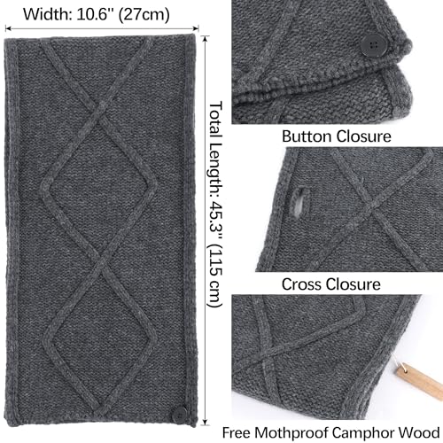 Babalet 100% Wool Scarf Women Winter Knitted Beanie Warm Cable Knit Shawl for Women with Buckle Thick Chunky Thermal Neckwear3