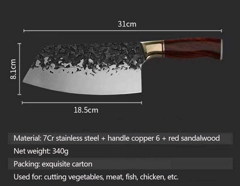 Meat Cleaver,Cleaver Knife 7 Inch Kitchen Knife 7cr Stainless Steel Butcher Knife Wooden Handle Forged Meat Cleaver Slicing Knives Chinese Knife
