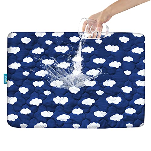 Image of Pack and Play Mattress Protector Sheets Fitted Waterproof Pack and Play Mattress Pad Cover, Compatible with Graco Pack n Play & Dream On Me & Pamo Babe, Playpen/Playard Sheet, Navy Cloud, 39" x 27"