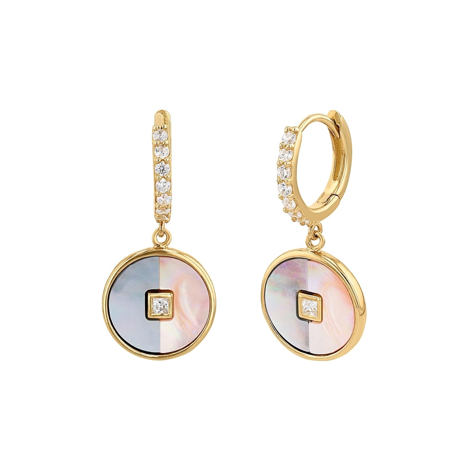 NOELANI Creolen 925 Sterling Silber Perlmutt Damen Ohrschmuck, mit Zirkonia synth., 2,4 cm, Weiß, Kommt in Schmuck Geschenk Box, 2037849