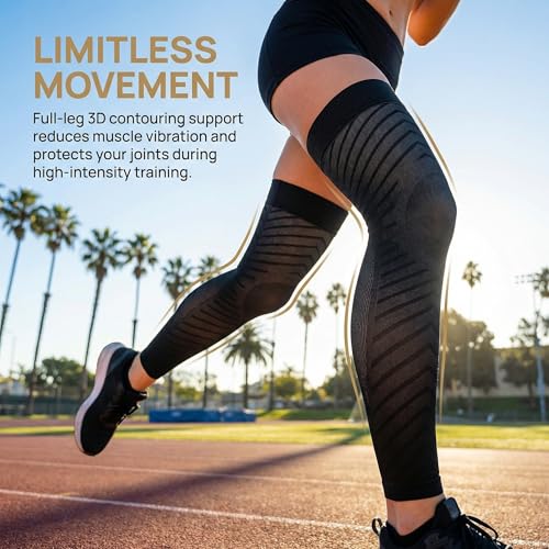 Image of MGANG Full Leg Compression Sleeves for Men & Women, Thigh High 20-30mmHg Graduated Compression Stockings for Thigh Calf Knee Support, Pain, Swelling, Varicose Veins, Running, Sports, 1 Pair, Black S