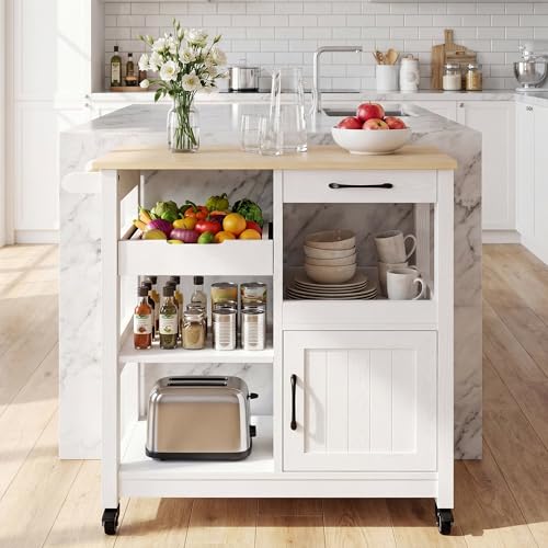 IRONCK Kitchen Island with Storage, Rolling Kitchen Island on Wheels, Kitchen Cart with Cabinet,...