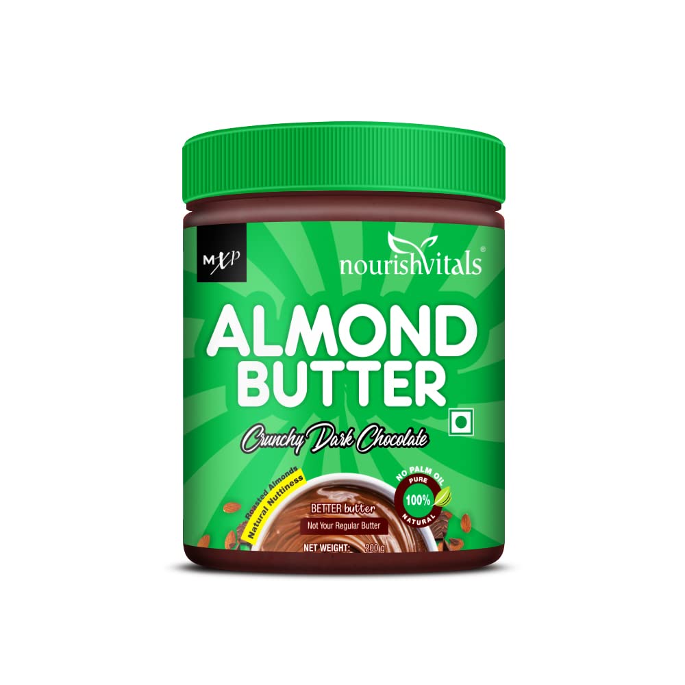 NourishVitals Almond Butter (Crunchy Dark Chocolate), 200 g | No Added Salt or Oils