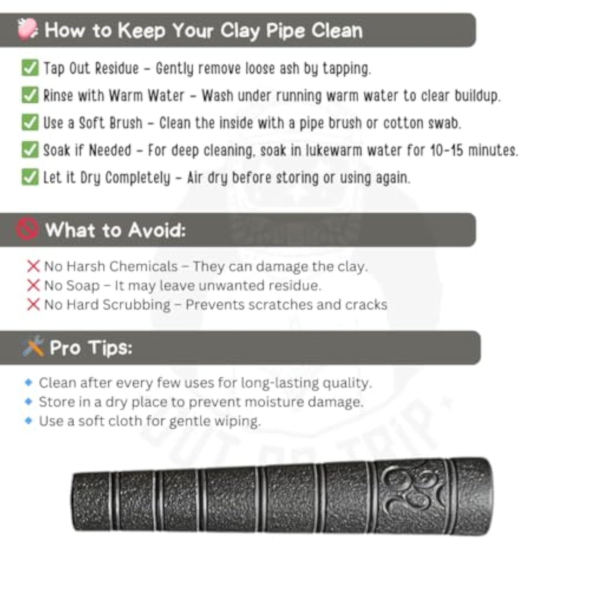 Handmade 6-Inch Sadhu Clay Chillum with Stone Filter