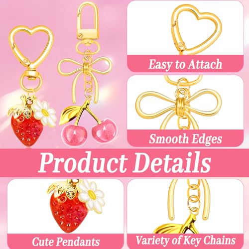 Image of Bag Charms for Handbag Cherry Strawberry Y2K Bow Keychain Cute Purse Charms Accessories for Women Tote Bag Fruit Charm