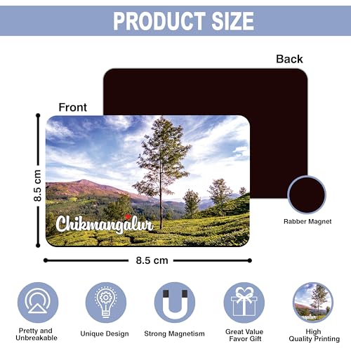 Image of Elegant Fridge Magnet with Themes |Rectangular Size Refrigerator Magnet with Magnetic Rubber Back | Pack of 1, 8.6cm X 5.4cm (Chikmangalur - Design 6)