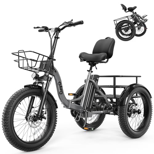 Qlife Triker Plus Electric Trike for Adults, Peak 1200W Motor Floding Trike Ebike, 624Wh E-Bike, 20MPH 65 Miles Electric Tricycle for Adults, 20x4.0 Fat Tire E-Bike, Foldable 3 Wheel for Adults