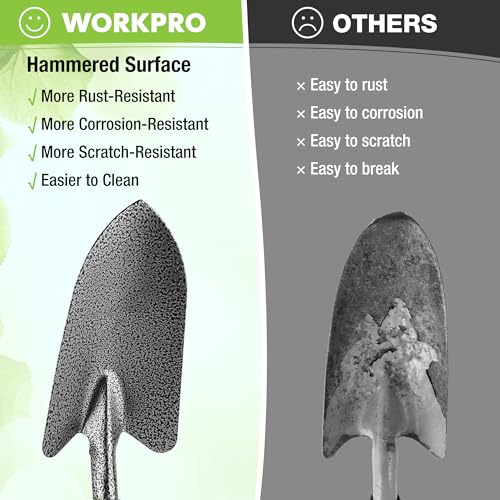 WORKPRO 6-Piece Garden Tool Set, Heavy Duty Gardening Hand Tools with Soft Rubber Handle, Including Trowel, Rakes, 2-in-1 Hoe and Crack Weeder, Ideal Gardening Gifts for Men and Women - Image 6