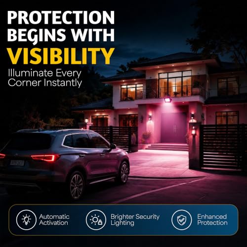 Image of Forus 200W LED Flood Light Pink with Motion Sensor Auto On Off Day Night Mode Waterproof Outdoor Security Light for Garden Parking Garage Factory Warehouse High Bright Floodlight 4Yr Warranty-1Pc