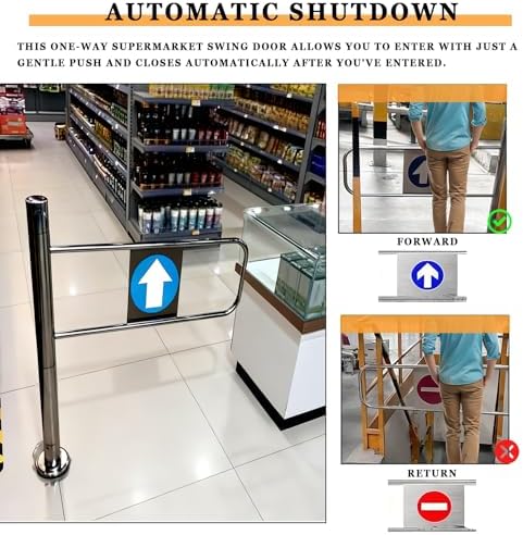 Automatic Swing Gate for Supermarkets, Self-Closing 90° Manual Pedestrian Door, Metal One-Way Entrance Gate, Durable Industrial Fence with Post Mount, Right Opening (50cm/19.6in)