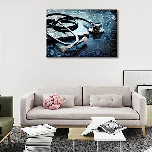 Image of TUMOVO Stethoscope Artwork Home Decor Posters and Prints Medical Wall Art for Living Room 1 Pieces Medicine Concept Wall Decor Framed Ready to Hang (16 inch Wx24 H)