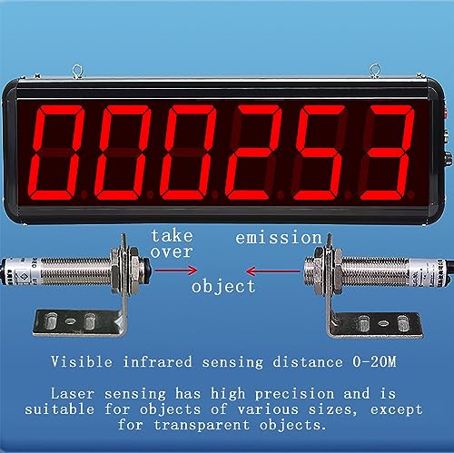 Contador con Sensor láser, Contador de Pantalla de 6 dígitos, Pantalla Digital LED para Cintas transportadoras, líneas de producción, conteo de hasta 999999 (3inch)
