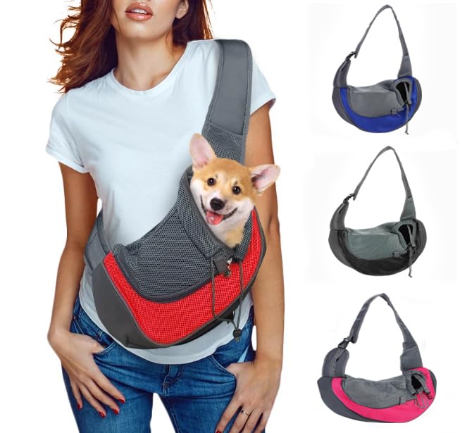 SIQITECHUK Pet Sling Carrier Bag Hands Free Doggie Cat Bag Dog Papoose Front Carrier Pet Shoulder Carry Bag Tote Bag Small Dog Pouch Carrier Breathable Mesh with Adjustable Shoulder Strap Below 10lbs