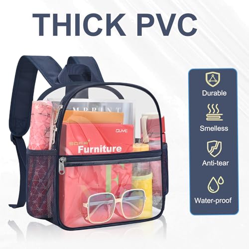 Image of Busiuw Clear Backpack for Stadium Events 12x12x6 Mini Small Clear Backpack with Front Pocket for Concert Sport Events Work Travel(Navy)