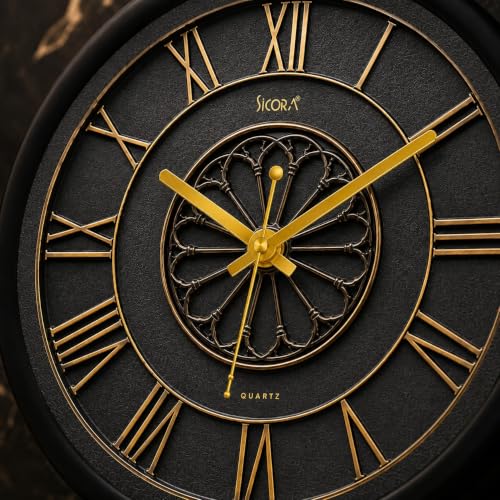 Image of Wall Clock with Silent Sweep Quartz Movement | Premium Round Analog Wall Clock | Minimalist Decorative Clock for Living Room, Bedroom, Office, Kitchen & Home Decor (Grey & Gold)