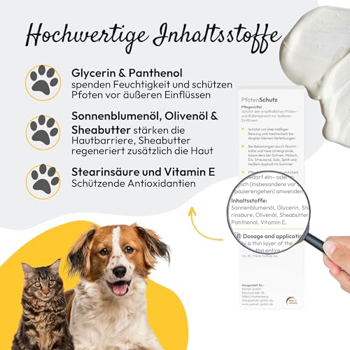 PHA PfotenSchutz für Hund & Katze, pflegt & schützt Pfoten & Ballen vor Kälte, Schnee & Streusalz, mit Sheabutter & Panthenol, Pfotensalbe zur Pfotenpflege für Hunde und Katzen, 125 ml