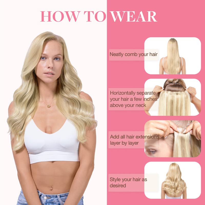 Image of GOO GOO Clip in Hair Extensions Real Human Hair, Remy Human Hair Extensions Clip ins for Women, Natural Human Hair, 16inch 150g 9Pcs, 8A /22 Medium Brown Highlighted Golden Blonde